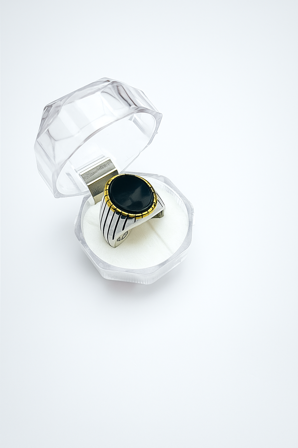 Men's Black Stone Stainless Steel Ring – Gold Trim | Premium Bold Look